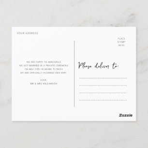 Carte Postale nous sommes partis en elopement calligraphie annon