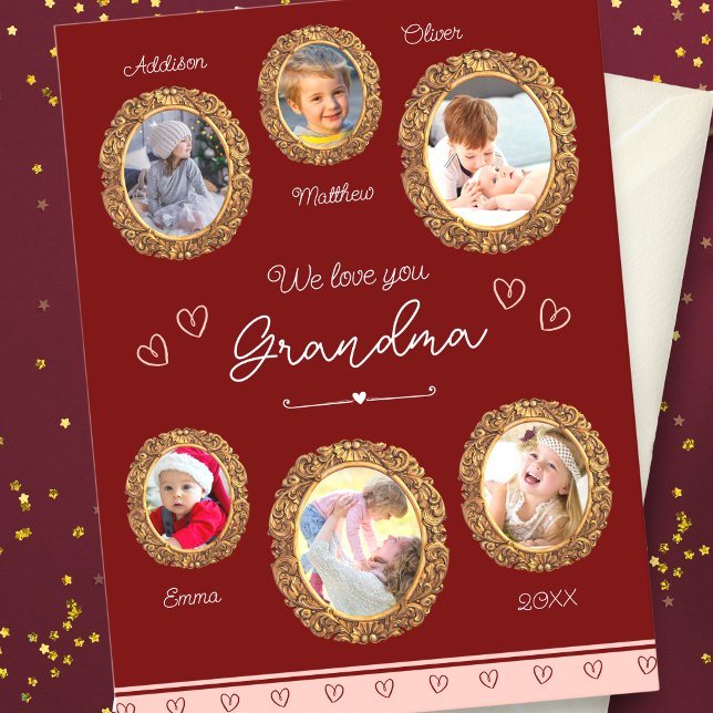 Carte Postale Nous t'aimons grand-mère Six Photo avec Texte Cœur (Créateur téléchargé)