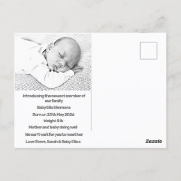 Carte Postale nouveau bébé faire-part de naissance vert pourpre 