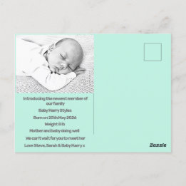 Carte Postale nouveau bébé garçon faire-part de naissance bleu p