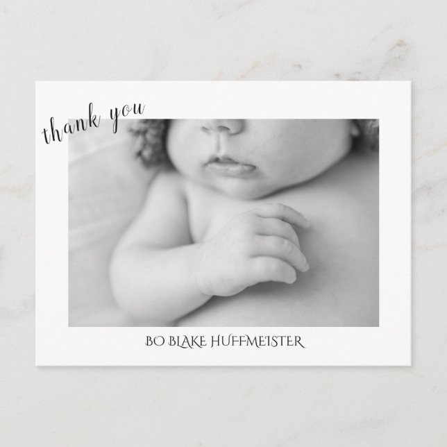 Carte Postale Nouveau bébé Merci moderne B/W Photo (Devant)