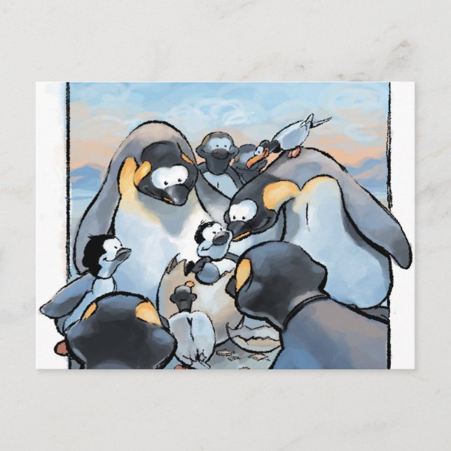 Carte Postale nouveau bébé naissance pingouin félicitations joli (Devant)