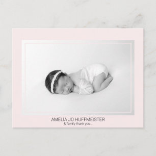 Carte Postale Nouveau bébé rose Merci moderne B/W Photo