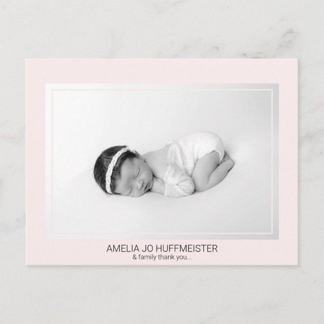 Carte Postale Nouveau bébé rose Merci moderne B/W Photo (Devant)