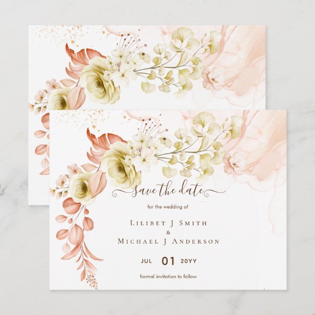 Carte Postale NOUVEAU ! Boho Floral Mariage Dates à Enregistrer (Devant / Derrière)