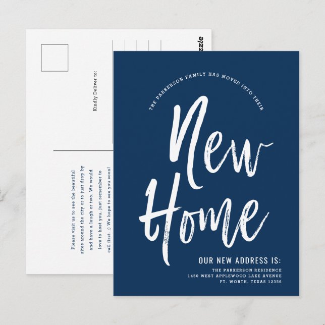 Carte Postale Nouveau domicile | Bleu de marine minimal | Nouvel (Devant / Derrière)