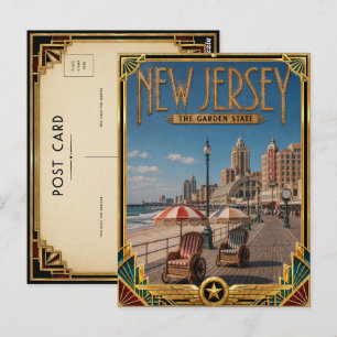 Carte Postale Nouveau Jersey Art Déco Vintage de l'Âge d'Or