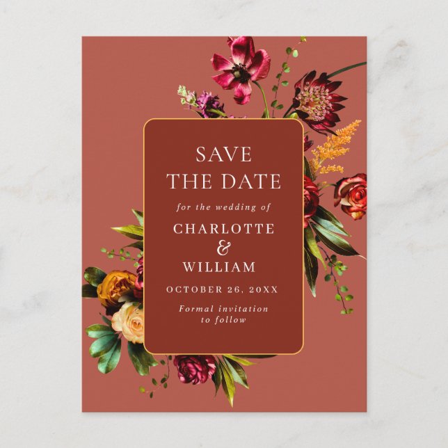 Carte Postale Nouveau mariage Fleurs Enregistrer la date Code QR (Devant)