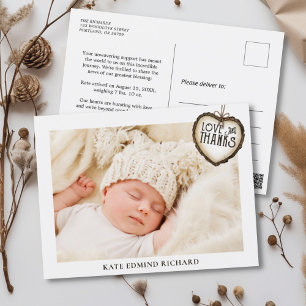 Carte Postale Nouveau-né Merci photo bébé Faire-part de naissanc