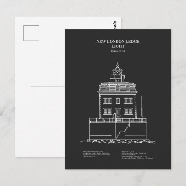 Carte Postale Nouveau phare de London Ledge - Connecticut - PD (Devant / Derrière)