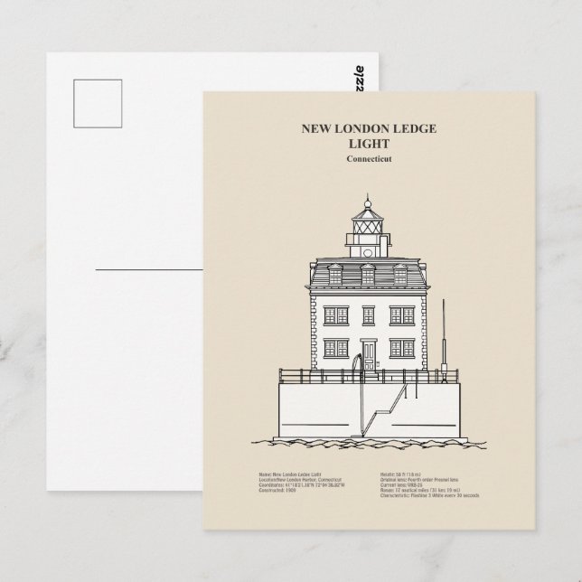 Carte Postale Nouveau phare London Ledge - Connecticut - SBD (Devant / Derrière)
