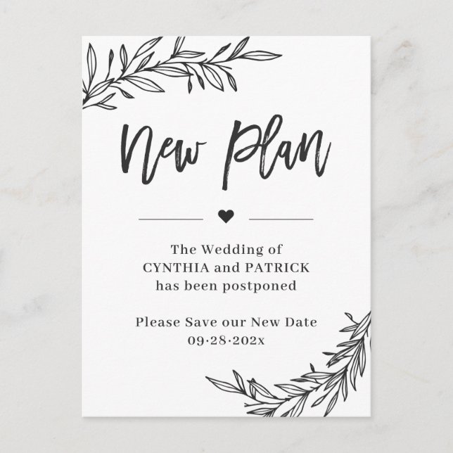Carte Postale Nouveau plan mariage Enregistrer la nouvelle date  (Devant)