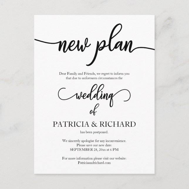 Carte Postale Nouveau plan Reporté Faire-part Mariage (Devant)
