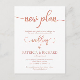 Carte Postale Nouveau plan Reporté Mariage Rose Faire-part Gold