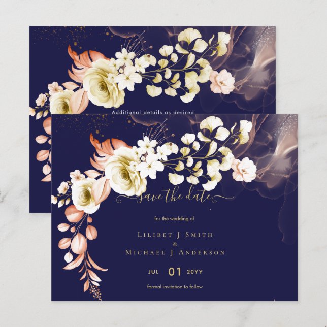 Carte Postale NOUVEAUTÉ ! Boho Floral Mariage Dates de sauvegard (Devant / Derrière)