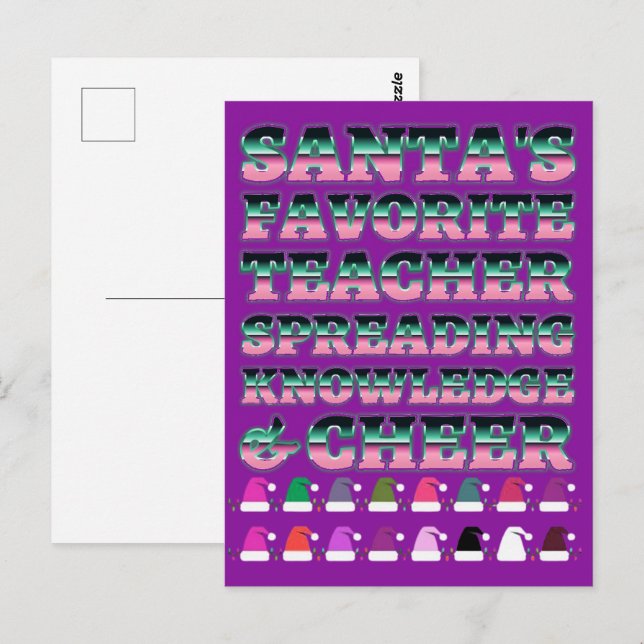 Carte Postale Nouveaux cadeaux d'enseignant : Noël Typographie d (Devant / Derrière)