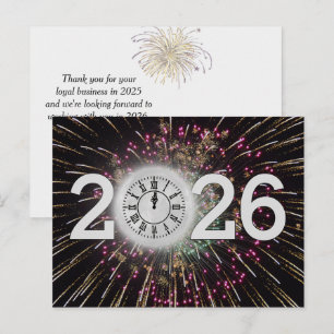 Carte Postale Nouvel an 2025 Feu d'artifice et horloge de lune
