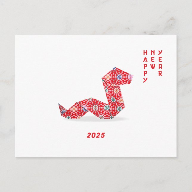 Carte Postale Nouvel An chinois 2025 Serpent d'Origami rouge (Devant)