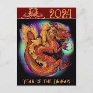 Carte Postale Nouvel An du zodiaque chinois 2024, année du Drago