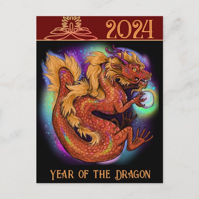 Carte Postale Nouvel An du zodiaque chinois 2024, année du Drago (Devant)