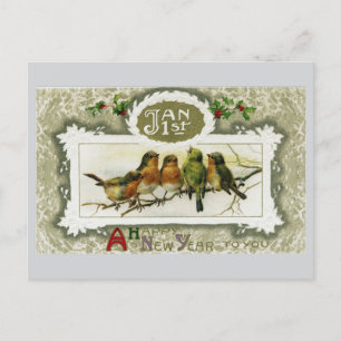 Carte postale Nouvel An Oiseaux vintages