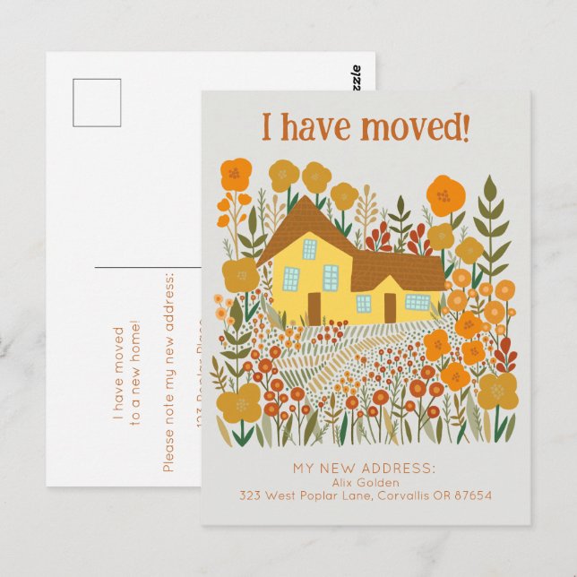 Carte Postale Nouvelle Adresse Accueil J'Ai Déplacé Fleurs Agric (Devant / Derrière)