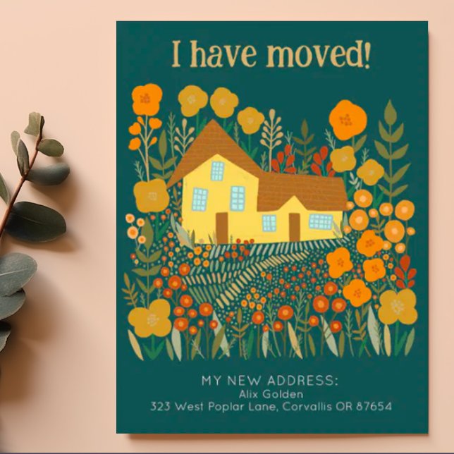 Carte Postale Nouvelle Adresse Accueil J'Ai Déplacé Fleurs Agric (Charming whimsical farmhouse and garden on this custom moving change of address new home postcard)