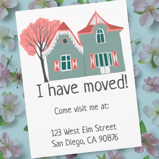 Carte Postale Nouvelle adresse de domicile Annonce de déménageme (Change of address moving announcement card with a cute house drawing. Customize with your text)