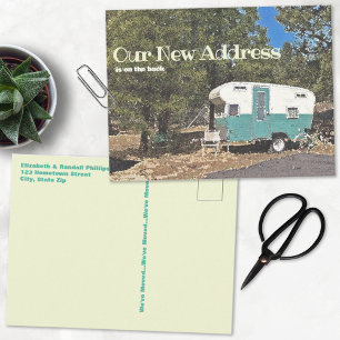 Carte Postale Nouvelle adresse Faire-part Vintage Camping Traile