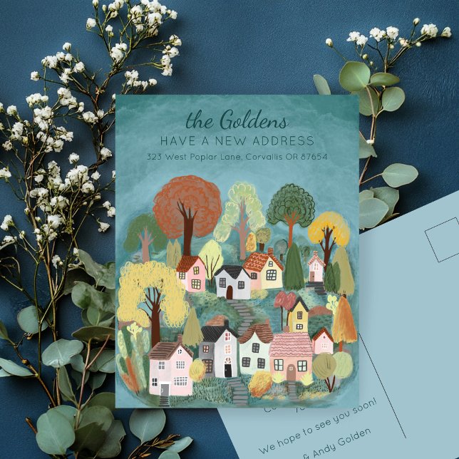 Carte Postale Nouvelle adresse Mote Country Village Art (New Home Address Moving Cute Country Village Art Postcard
)