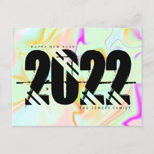 Carte Postale Nouvelle année 2022 Liquide Gras Hologramme Trippy