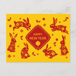 Carte Postale Nouvelle année lunaire du lapin 2023 Animal du zod