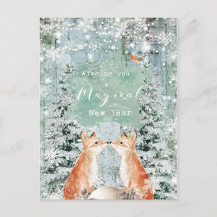Carte Postale nouvelle année vacances hivernal renard rouge cart