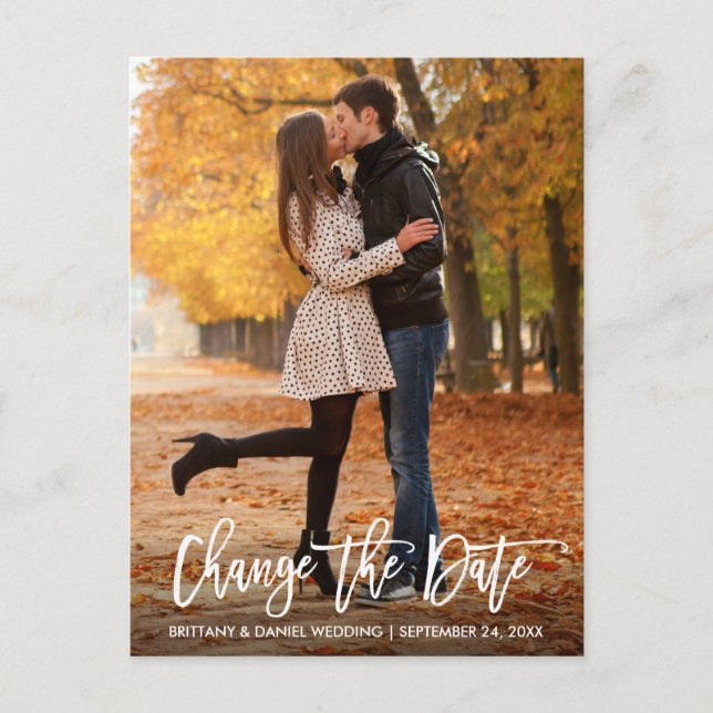 Carte Postale Nouvelle Date Changer La Date Moderne Brush Script (Devant)