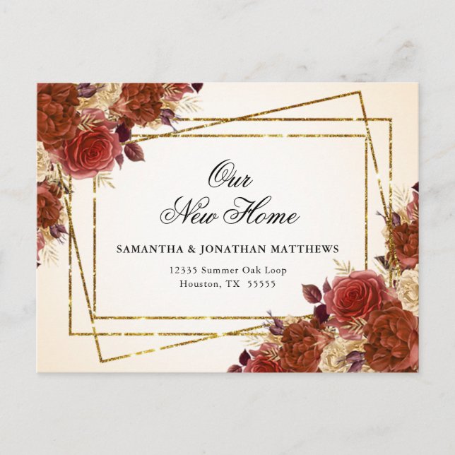 Carte Postale Nouvelle Maison Nouvelle Adresse Fleurs D'Automne (Devant)