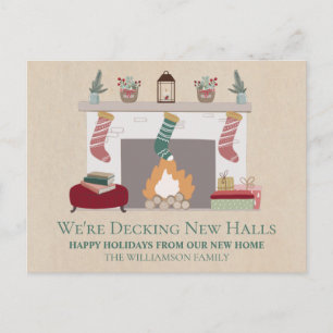 Carte Postale Nouvelle Maison pour les Fêtes Cheminée & Bas de