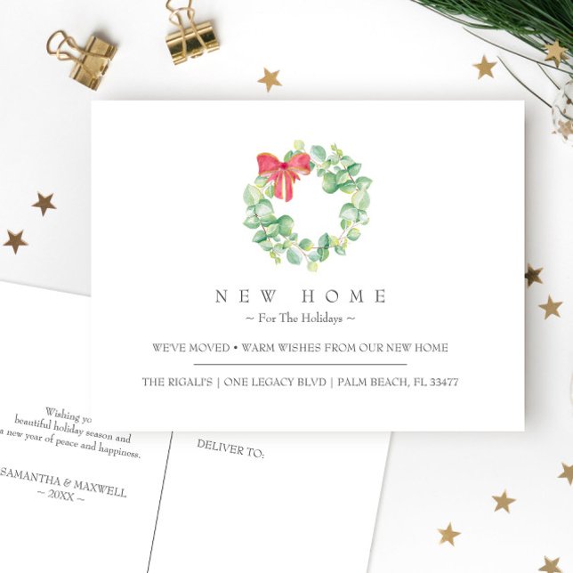 Carte Postale Nouvelle Maison Pour Les Vacances Faire-part En Mo (Christmas card moving announcements unique holiday watercolor art by Victoria Grigaliunas)