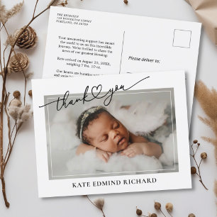 Carte Postale Nouvelle photo de bébé Script d'annonce de naissan