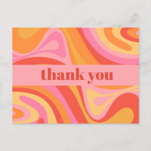 Carte Postale Nouvelle vague rétro abstraite rose orange merci