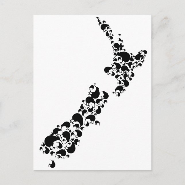 Carte Postale NOUVELLE-ZÉLANDE - plein de kiwis - noir (Devant)