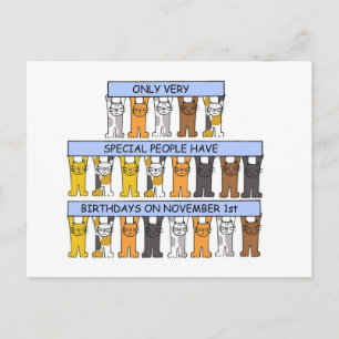 Carte Postale novembre 1st Birthday Cute Cartoon Cats
