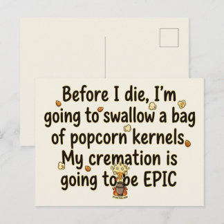 Carte Postale Noyaux de Popcorn de Crémation Épique Drôles