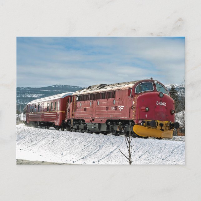 Carte Postale NSB Diesel NOHAB Di3-642 arrivée Røros (Devant)
