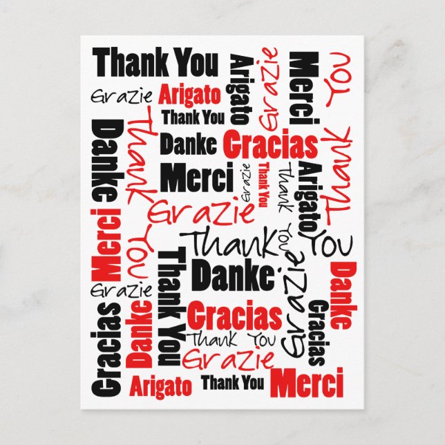 Carte Postale Nuage de mots Merci noir et rouge (Devant)