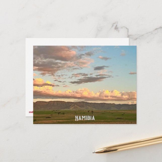 Carte Postale Nuages à l'heure dorée de Namibie (Devant/Arrière en situation)