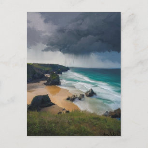 Carte Postale Nuages réalistes de tempête sur la mer bleue turqu