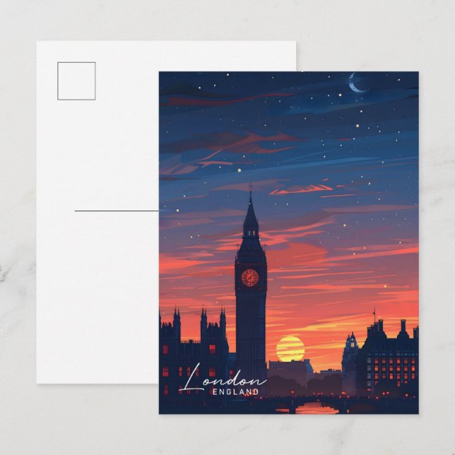 Carte Postale Nuit à Big Ben Londres Angleterre Voyage (Devant / Derrière)