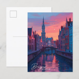 Carte Postale Nuit à Bruges Belgique Voyage
