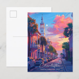 Carte Postale Nuit à Charleston Caroline du Sud USA Travel