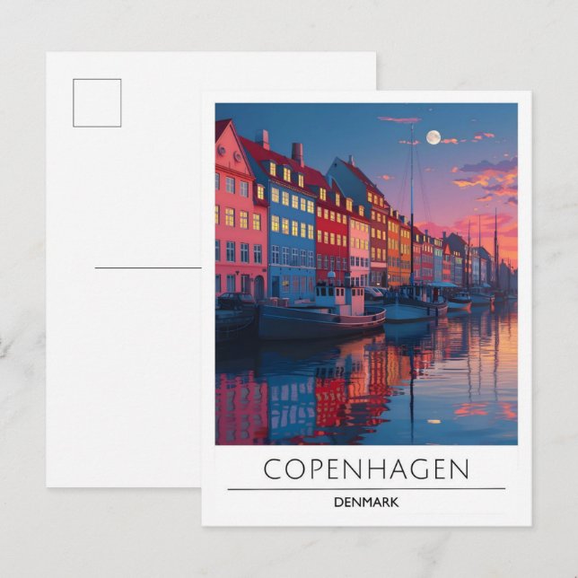 Carte Postale Nuit à Copenhague Danemark Voyage (Devant / Derrière)
